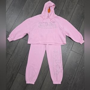 Pink Von Dutch Crop Hoodie Set